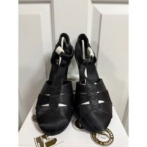 Aris Allen Women's‎ 1930s Black Satin Low Heel Dance Shoes Closed Round Toe 9.5